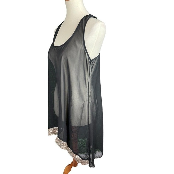 PEARL Black Sheer Tank Tunic Long with Gold Sequins Size Large NEW with TAGS - Picture 3 of 11